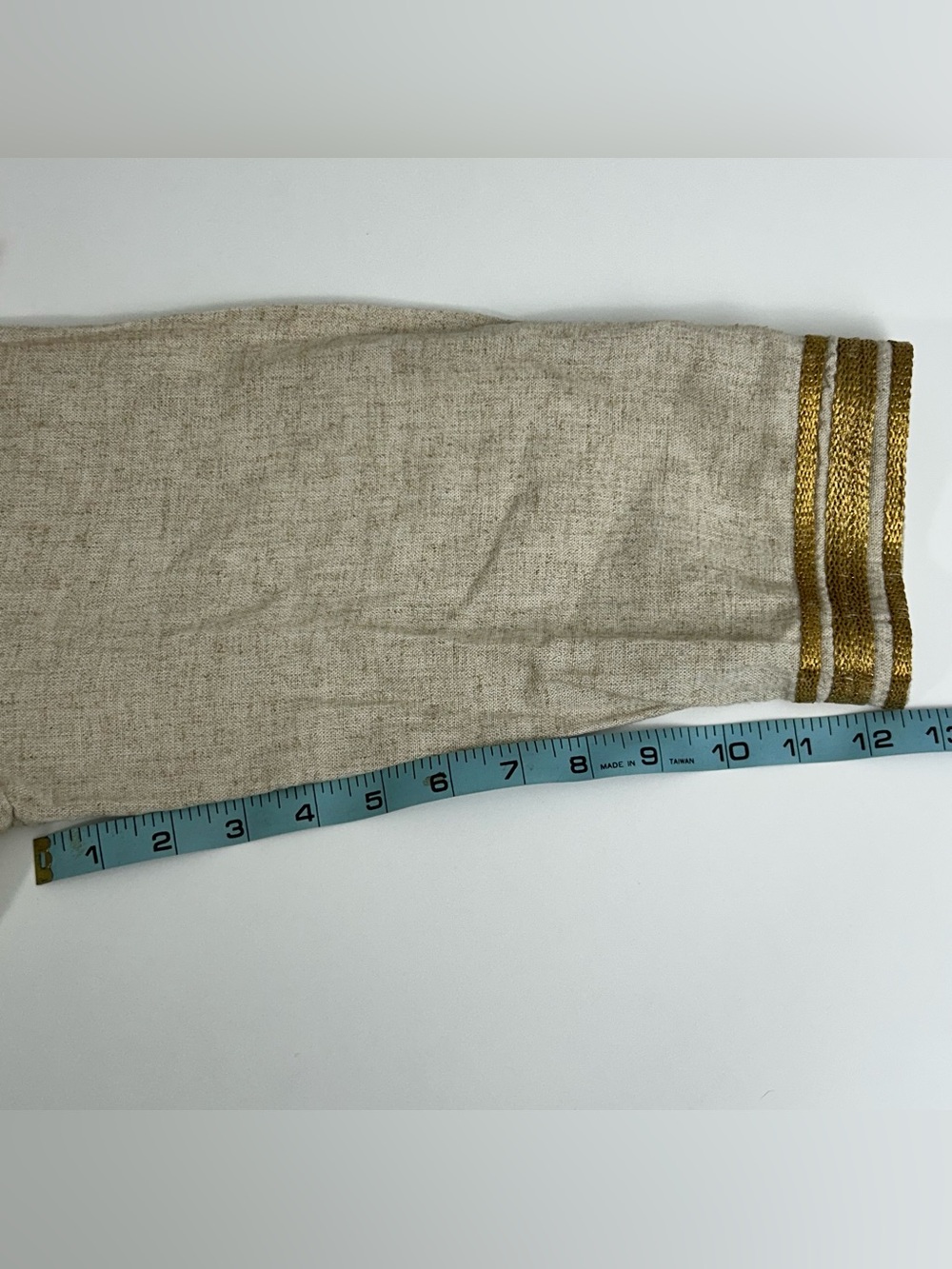 Coldwater Creek Cream Tunic with V Neck Gold Trim Accents Linen Blend Size L - Picture 9 of 13